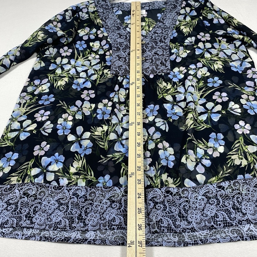 J.JILL floral Blouse MEDIUM Sheer navy blue - Picture 6 of 8